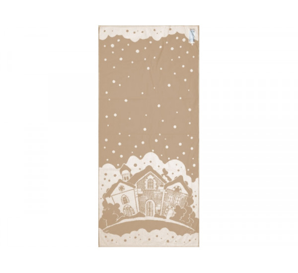 Полотенце льняное махровое  "Зима домики" 