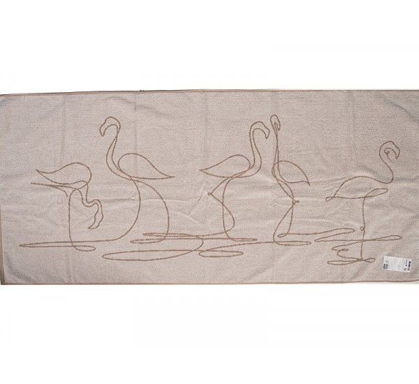 Полотенце льняное махровое  "Контур-Фламинго" 